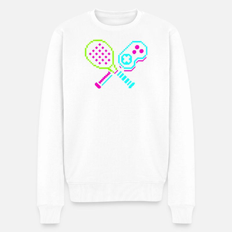 Retro Arcade Neon Paddel - Männer Premium Bio Pullover - Weiß