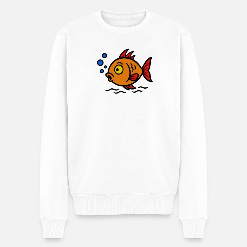 Fröhlicher Cartoonfisch Orange - Männer Premium Bio Pullover - Weiß