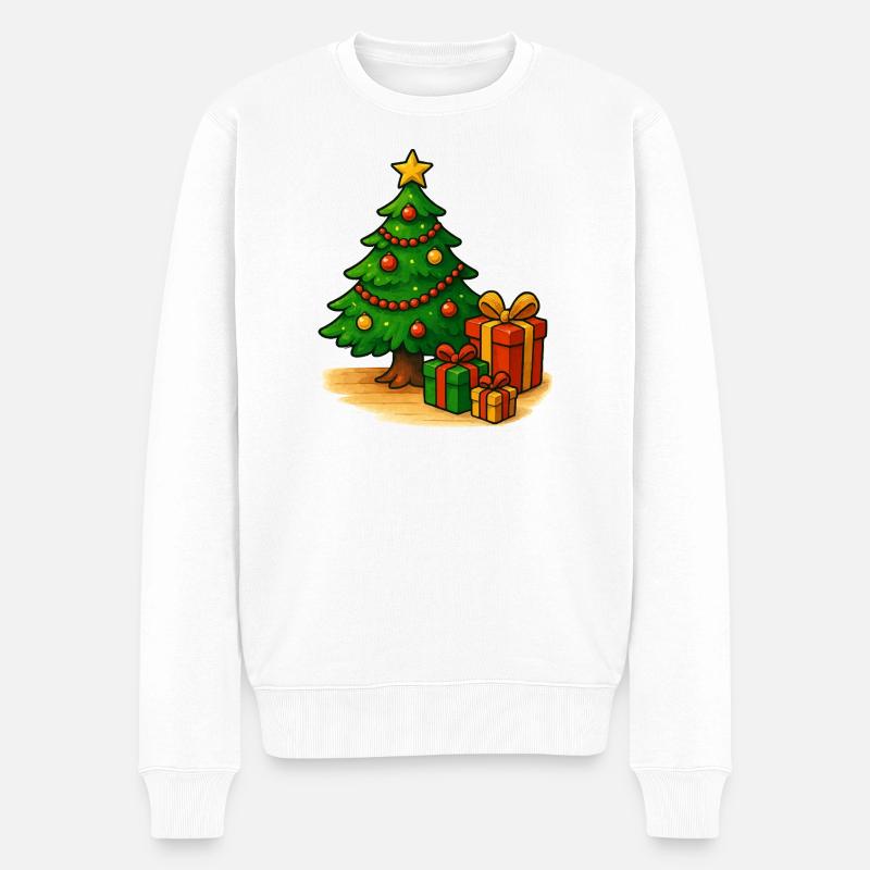 Weihnachtsbaum mit Geschenken Muster - Männer Premium Bio Pullover - Weiß