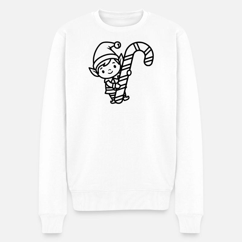 Süßer Weihnachtself mit Zuckerstange - Männer Premium Bio Pullover - Weiß