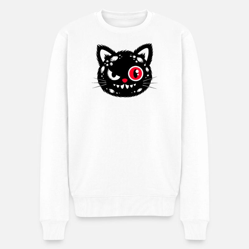Chat noir aux yeux rouges - Pull Premium bio Homme - blanc