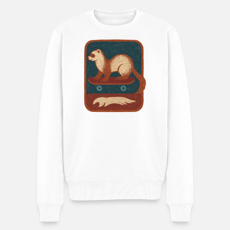 Furet sur Skateboard Rétro - Pull Premium bio Homme - blanc