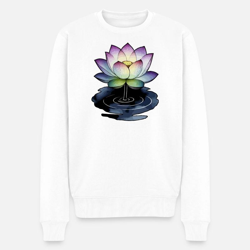 Lotus dans une flaque d’eau - Pull Premium bio Homme - blanc