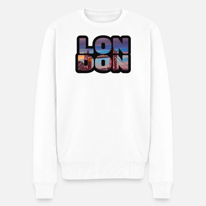 Londoner Skyline in Buchstaben - Männer Premium Bio Pullover - Weiß
