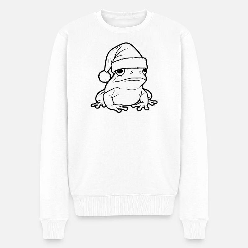 Lustiger Weihnachtsfrosch mit Mütze - Männer Premium Bio Pullover - Weiß