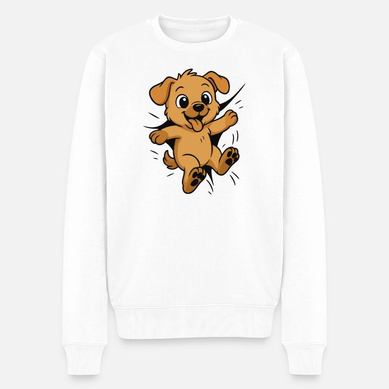 Süßer Comic Hundewelpe – Kinder & Tierfreunde - Männer Premium Bio Pullover - Weiß