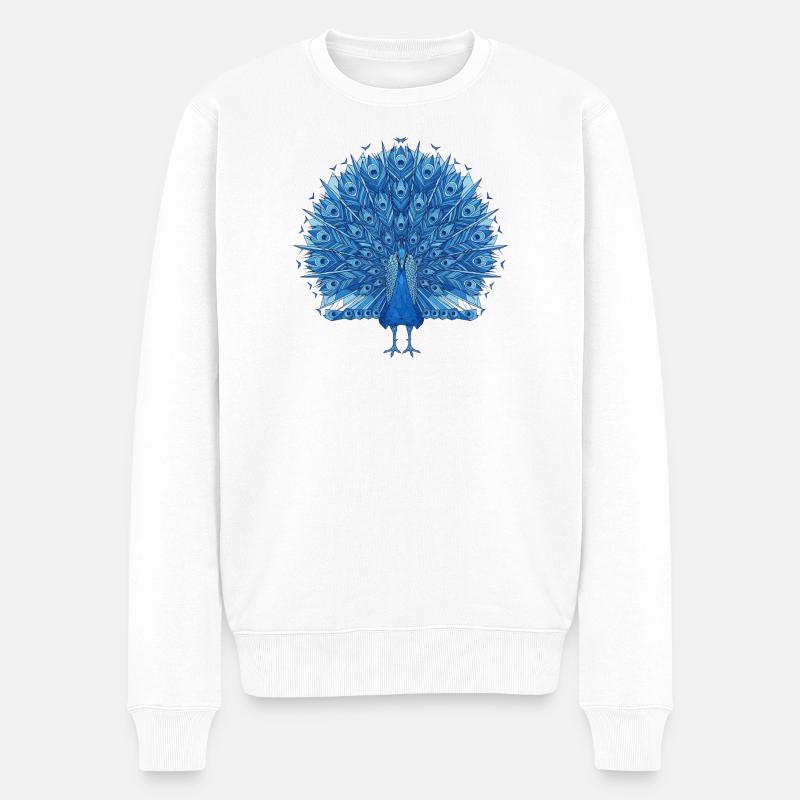 Éventail Paon Bleu Cobalt - Pull Premium bio Homme - blanc