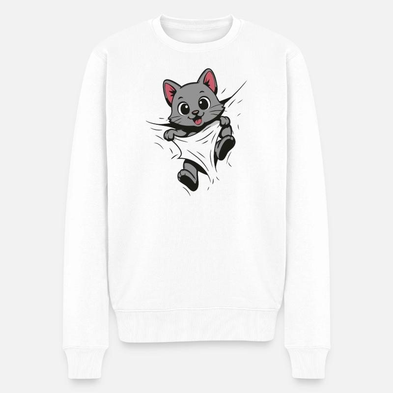 Chaton Chat Câlin Chat Mignon - Pull Premium bio Homme - blanc