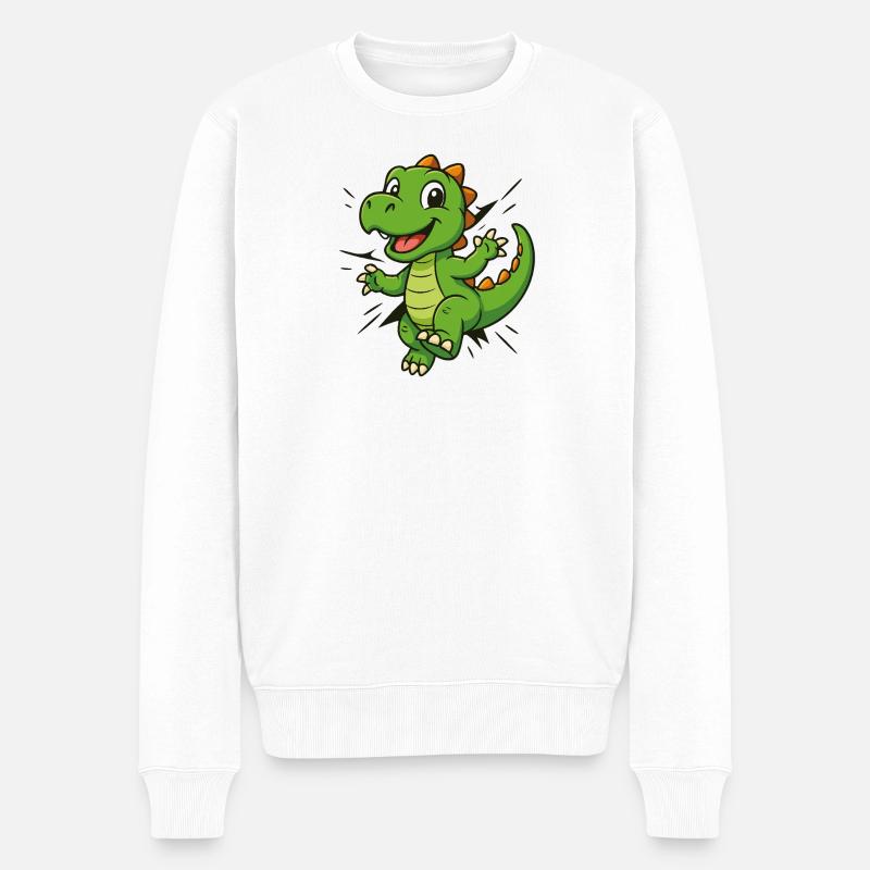 Süßer Comic Dino –  Kinder & Dinosaurier Fans - Männer Premium Bio Pullover - Weiß
