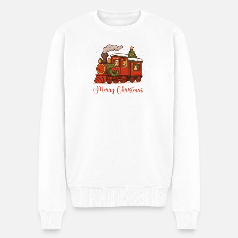 Weihnachtslokomotive Cartoon - Männer Premium Bio Pullover - Weiß