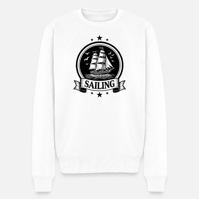 Sailing Segelschiff Maritim Ahoi - Männer Premium Bio Pullover - Weiß