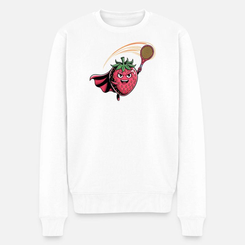 Erdbeere Superheld Tennis Smash mit Schläger - Männer Premium Bio Pullover - Weiß