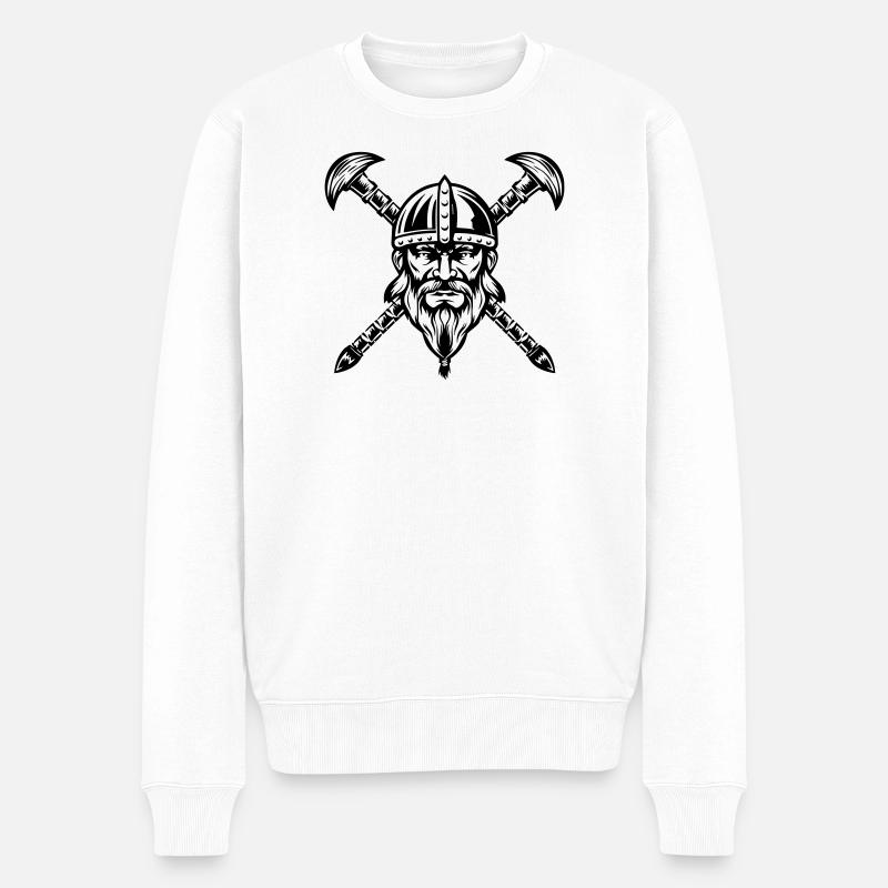 Bärtiges Wikinger-Kriegergesicht - Männer Premium Bio Pullover - Weiß