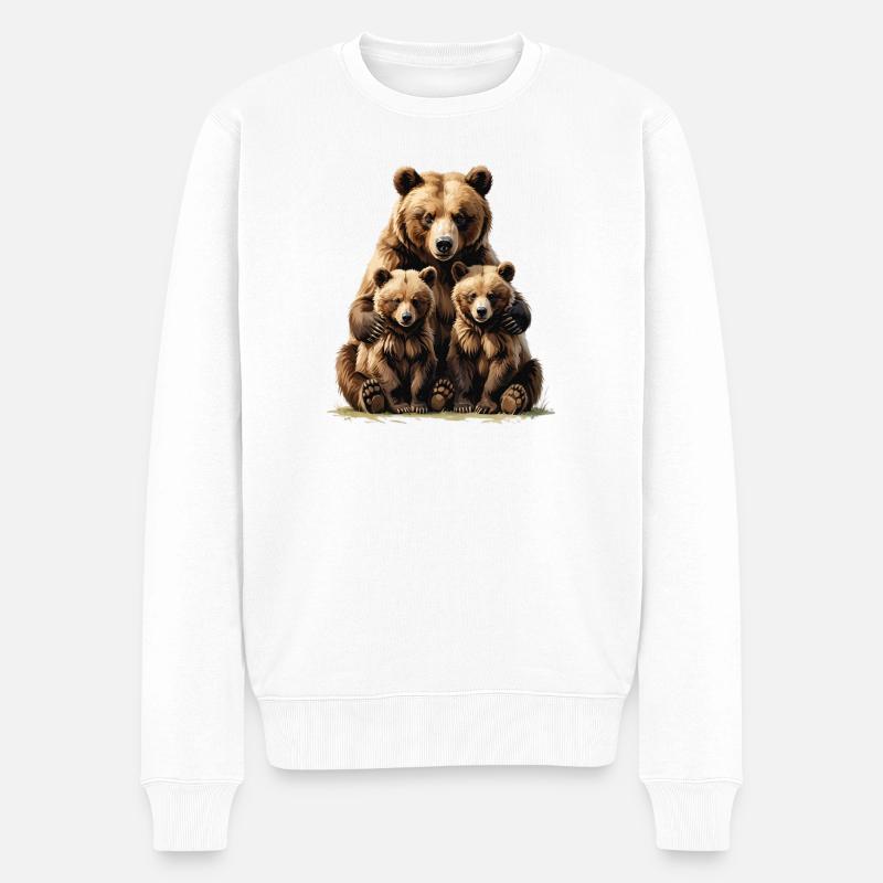 Famille d’ours : mère avec petits - Pull Premium bio Homme - blanc