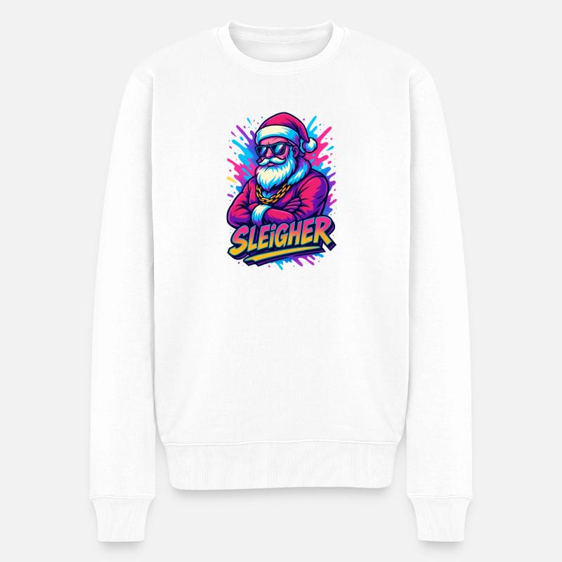 Sleigher – Lustiger Neon-Santa Weihnachtsmann - Männer Premium Bio Pullover - Weiß
