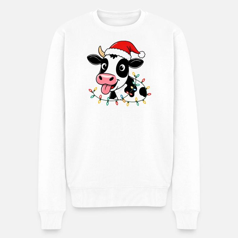 Vache Noël Drôle Mignon Fermier Ferme - Pull Premium bio Homme - blanc