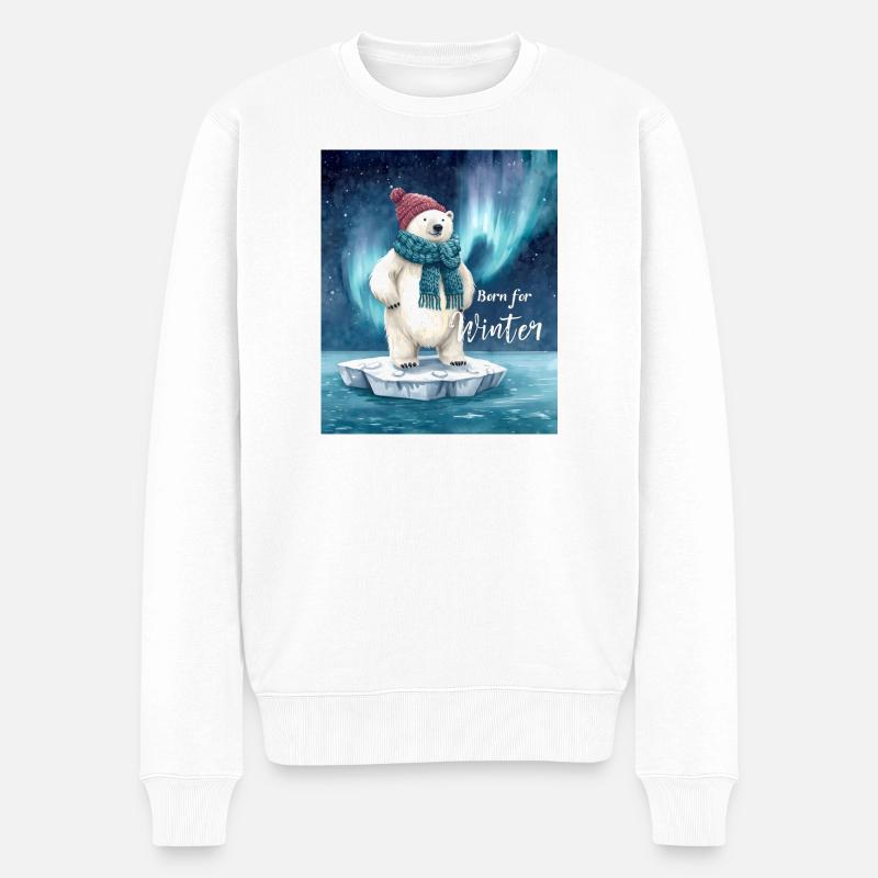 Geboren für den Winter Eisbär - Männer Premium Bio Pullover - Weiß