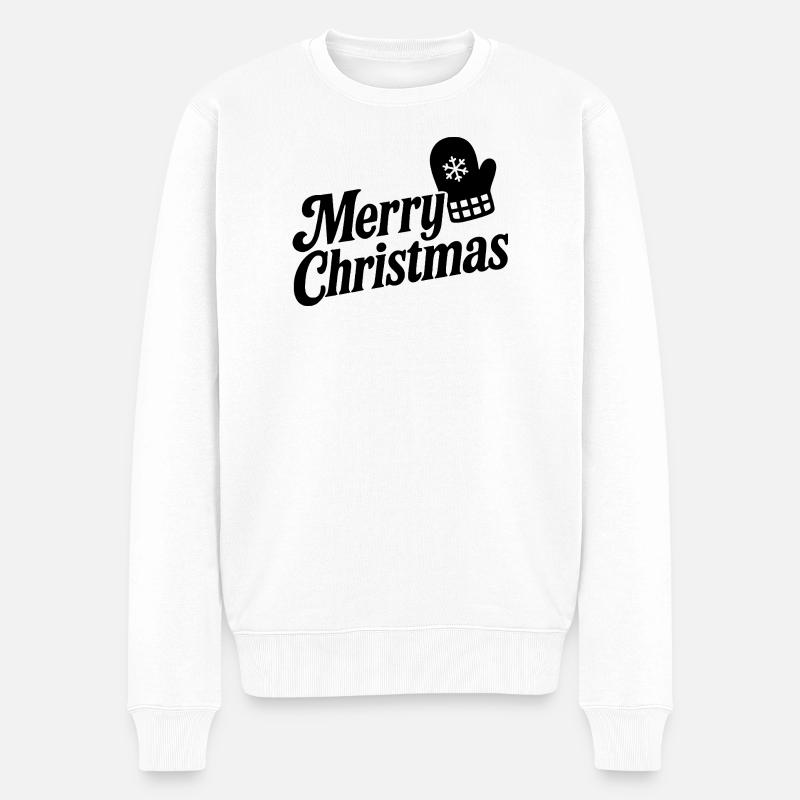 Merry Christmas mit Schneeflocken-Handschuh - Männer Premium Bio Pullover - Weiß