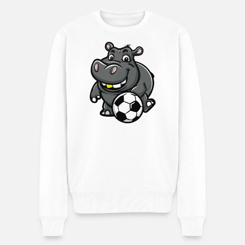 Hippo Fußballstar Illustration - Männer Premium Bio Pullover - Weiß
