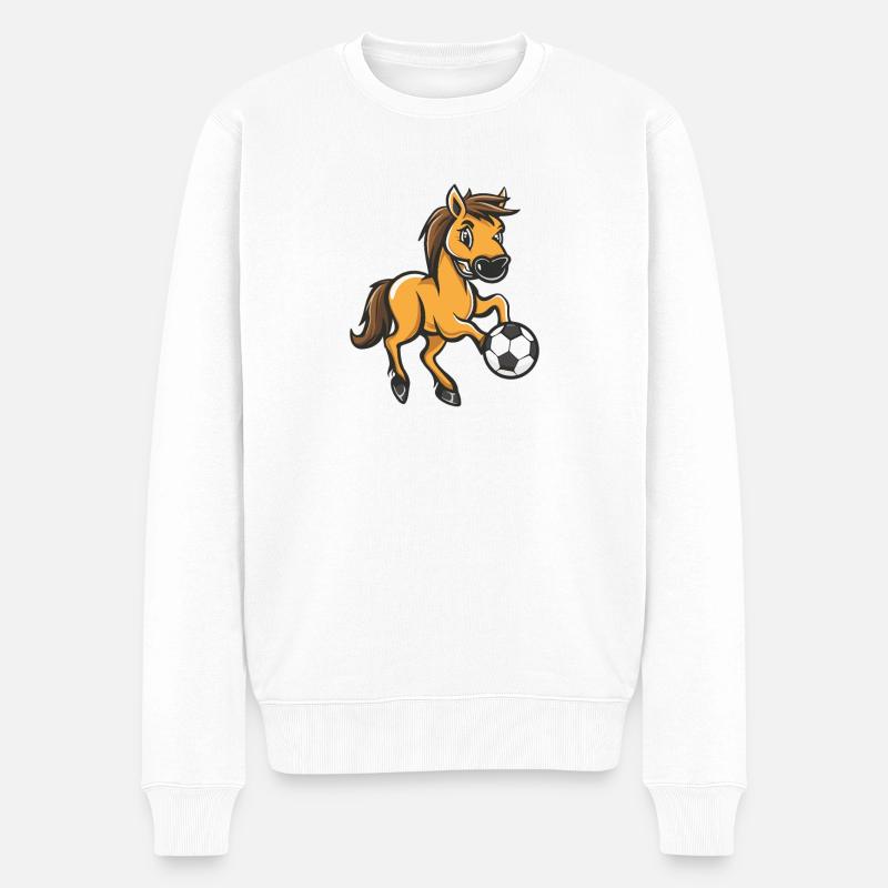 Pferd Fuball - Männer Premium Bio Pullover - Weiß