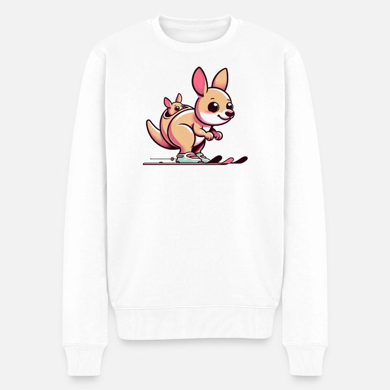 Känguru Mit Baby Im Beutel Süß Und Fröhlich - Männer Premium Bio Pullover - Weiß