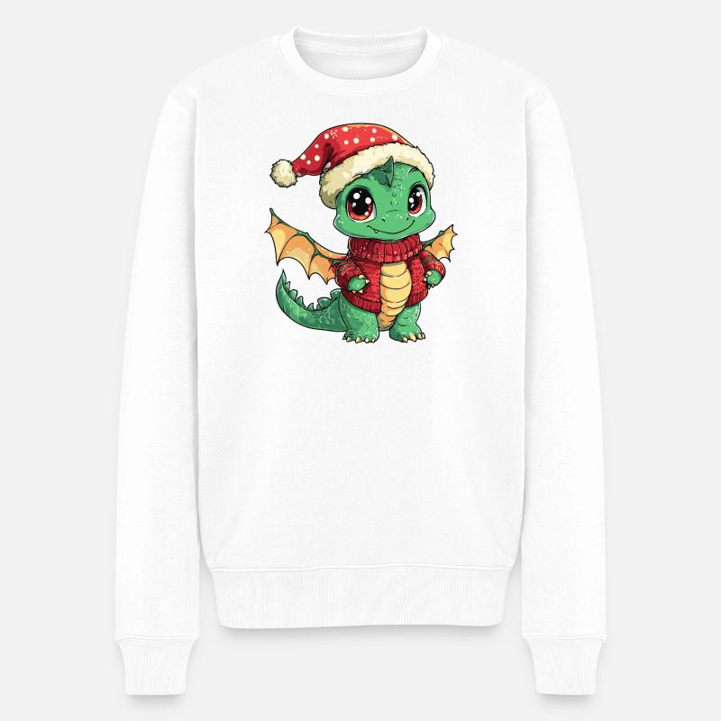 Drache Weihnachten - Männer Premium Bio Pullover - Weiß