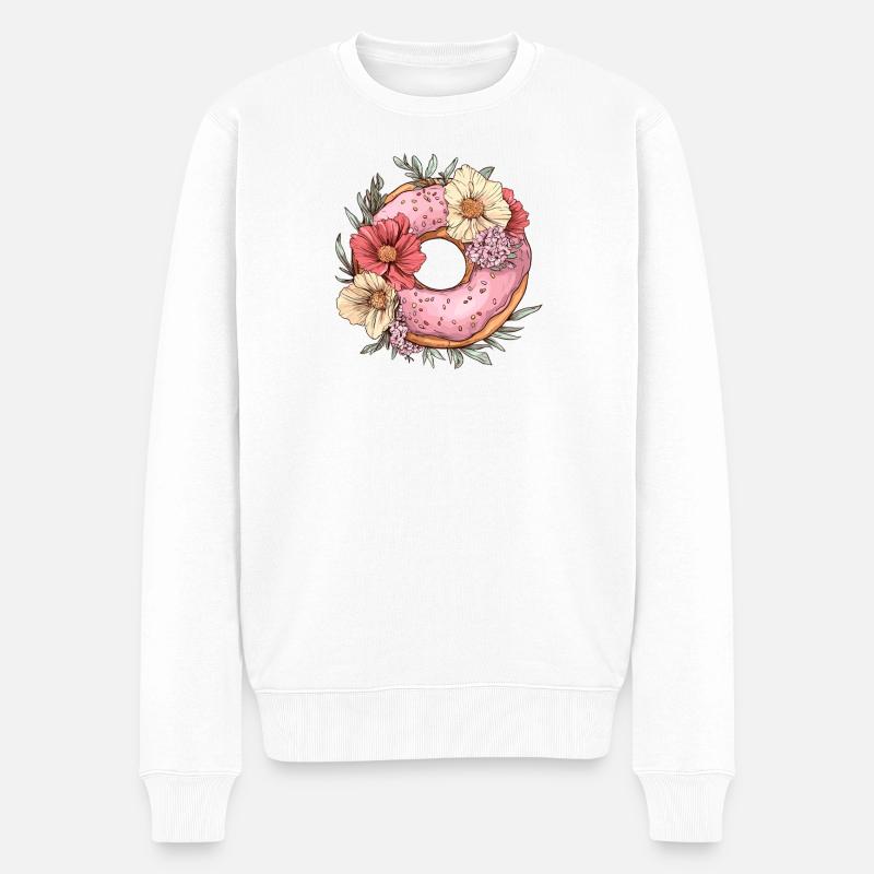 Rosafarbener Blüten-Donut - Männer Premium Bio Pullover - Weiß