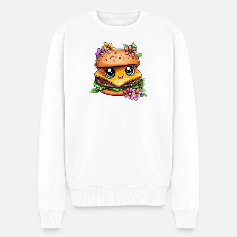 Burger kawaii aux fleurs - Pull Premium bio Homme - blanc