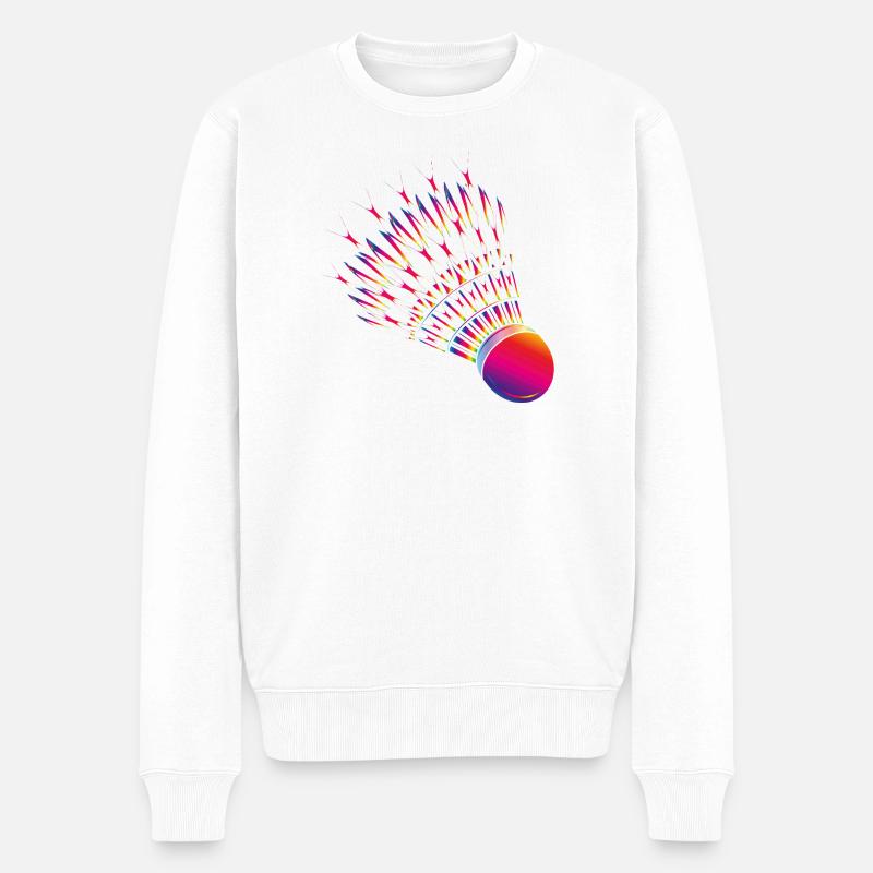 Bunter Federball – dynamisches Badminton Motiv - Männer Premium Bio Pullover - Weiß