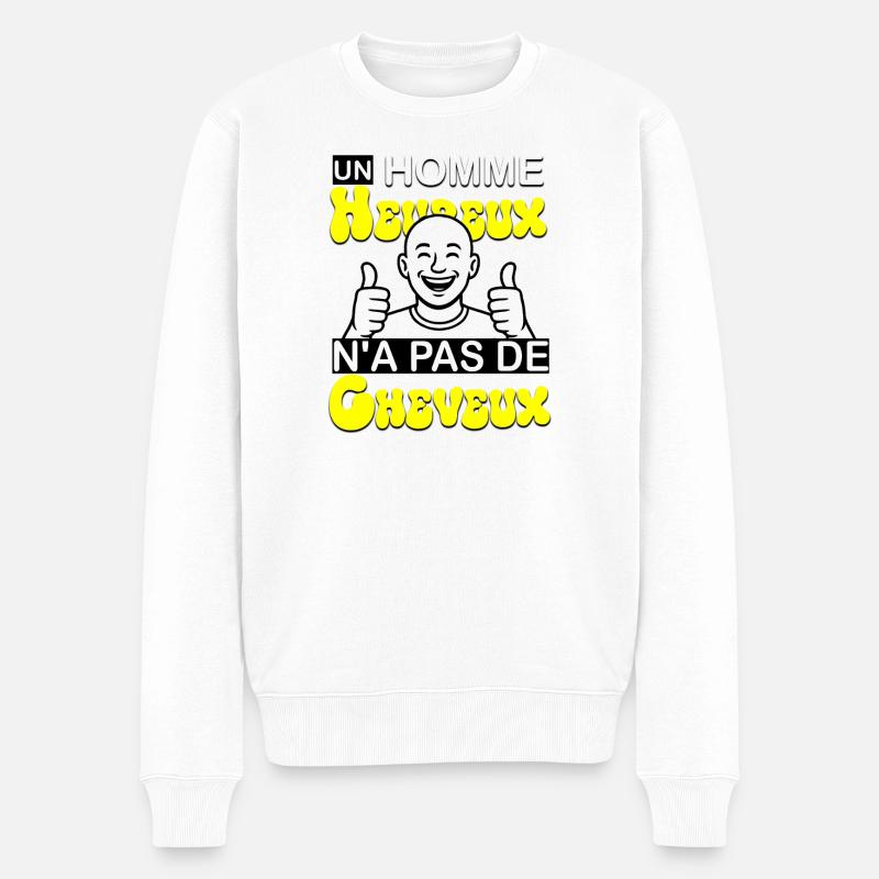 Glücklicher Mann ohne Haare - Männer Premium Bio Pullover - Weiß