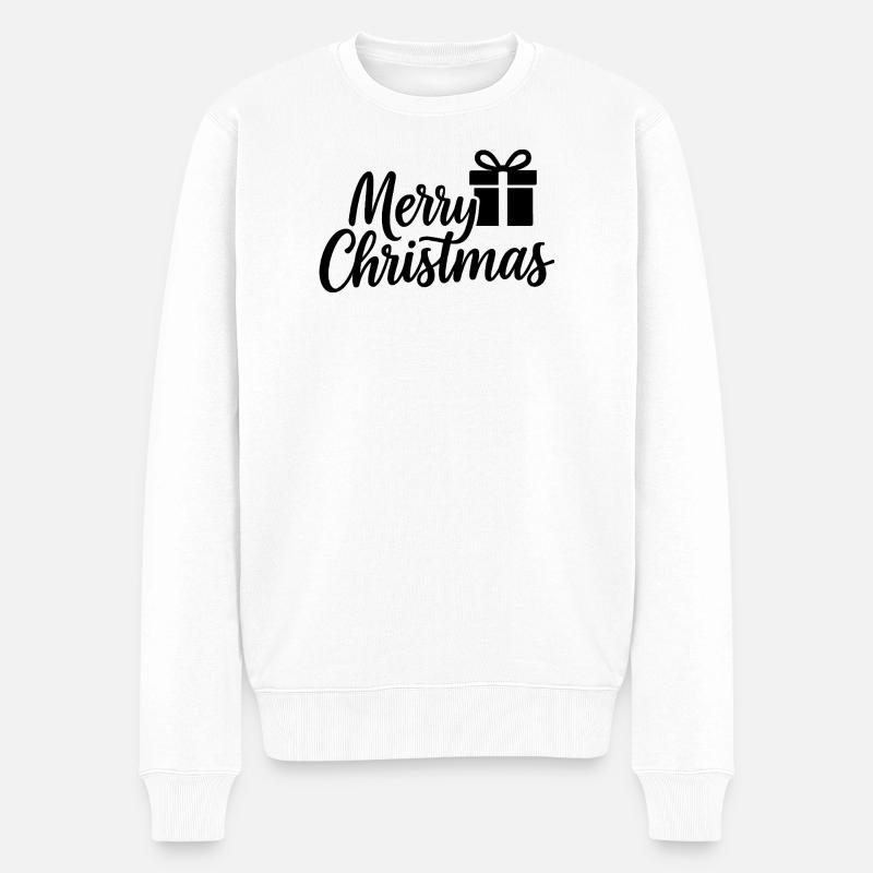 Merry-Christmas Schriftzug mit Geschenkbox - Männer Premium Bio Pullover - Weiß