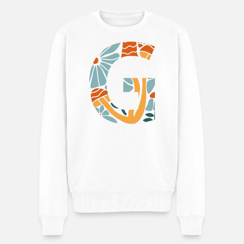 Lettre g fleurs groovy idée cadeau  - Pull Premium bio Homme - blanc
