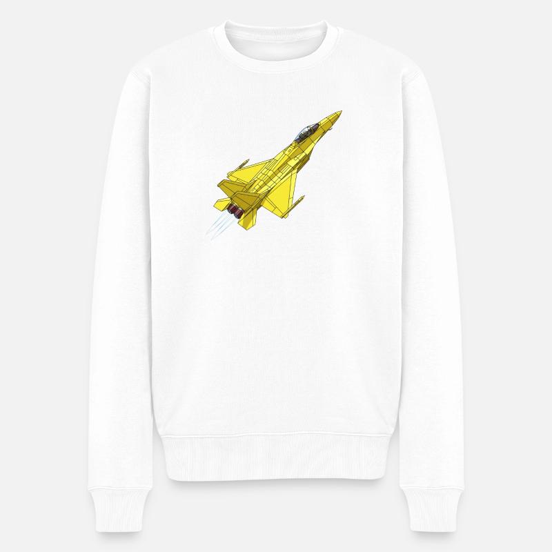 Gelber Jet Fighter Skizze - Männer Premium Bio Pullover - Weiß