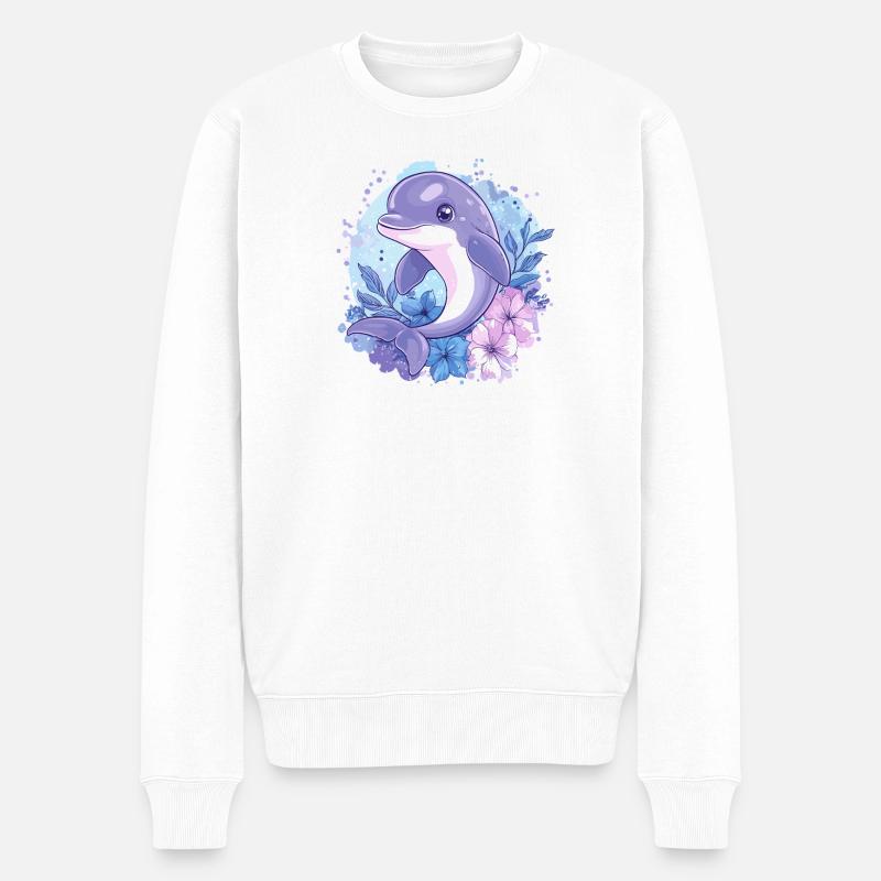 Dauphin dans le cercle de fleurs - Pull Premium bio Homme - blanc