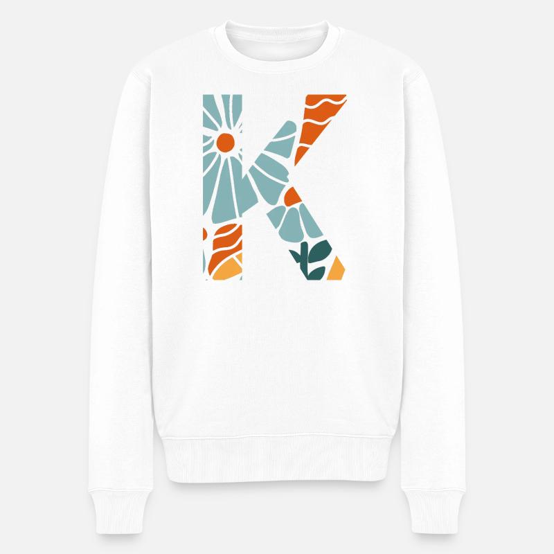 Buchstabe k groovige Blumen Geschenkidee - Männer Premium Bio Pullover - Weiß