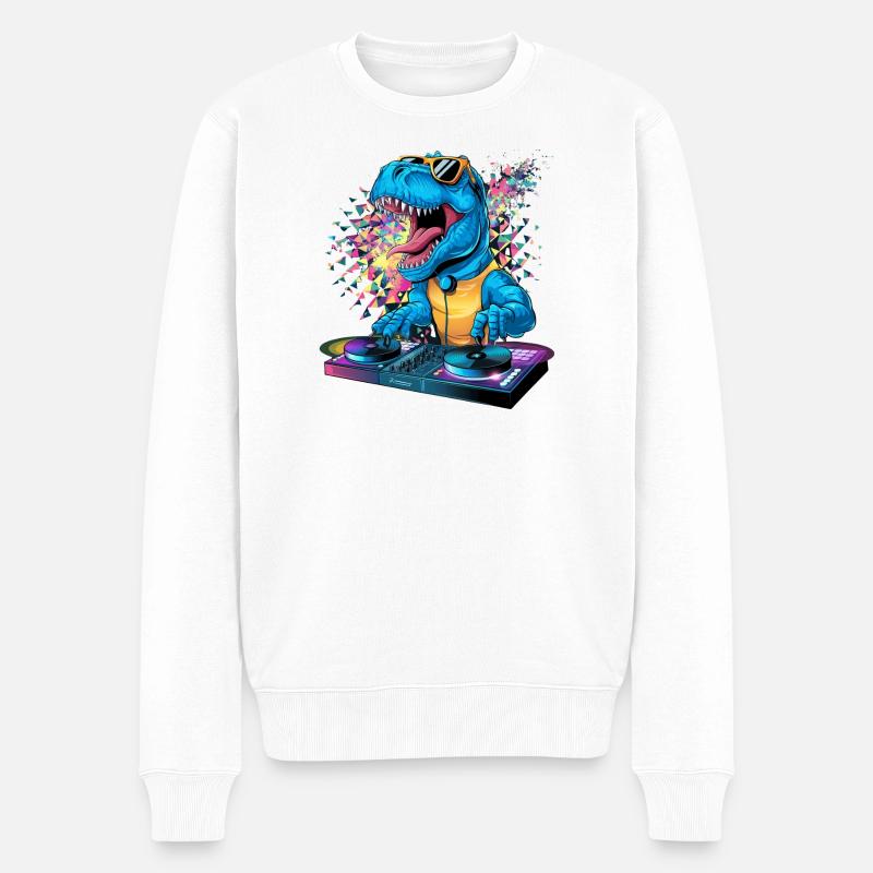 Dino DJ   - Männer Premium Bio Pullover - Weiß