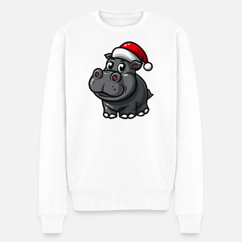 Nilpferd Weihnachten - Männer Premium Bio Pullover - Weiß