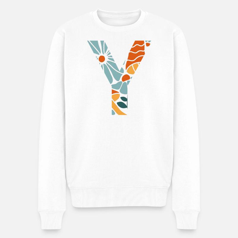 Lettre y fleurs groovy idée cadeau - Pull Premium bio Homme - blanc