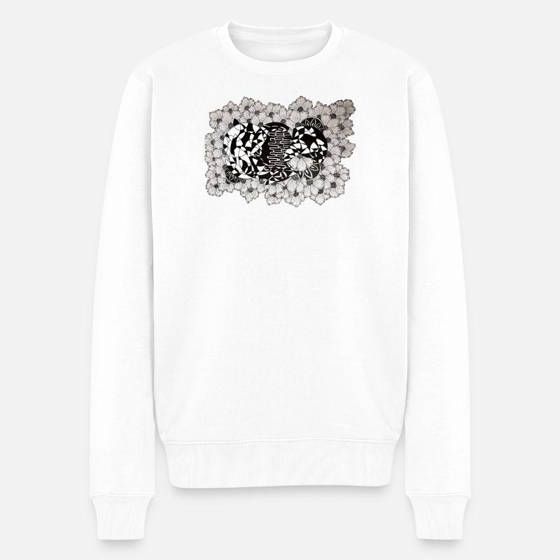 Schwarze Blütenlinien Muster - Männer Premium Bio Pullover - Weiß