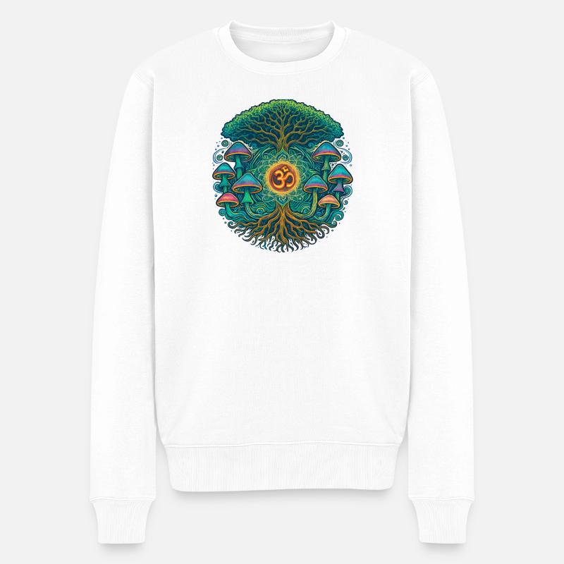Goa Trance Arbre de Vie Champignons - Pull Premium bio Homme - blanc