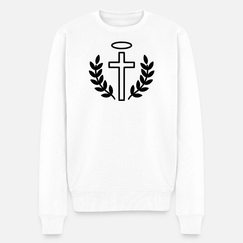 Croix chrétienne avec halo et laurier - Pull Premium bio Homme - blanc
