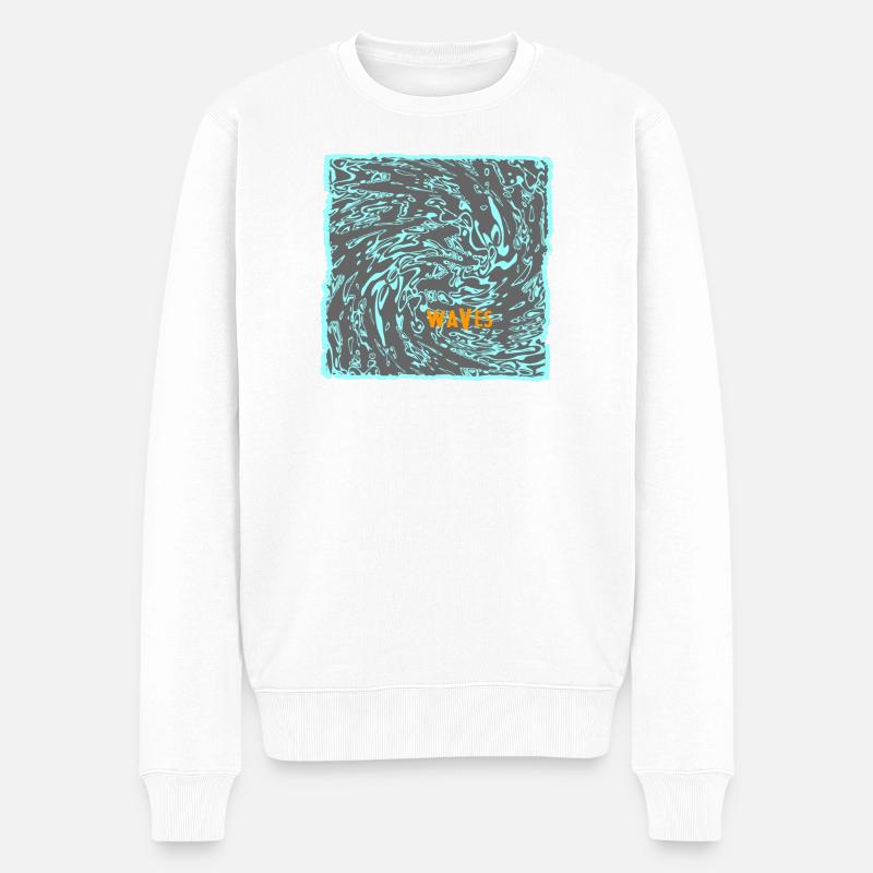Wellenfluss Neon Muster surf - Männer Premium Bio Pullover - Weiß