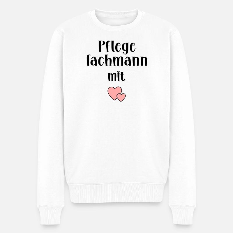 Pfleger Herz Pflege - Männer Premium Bio Pullover - Weiß