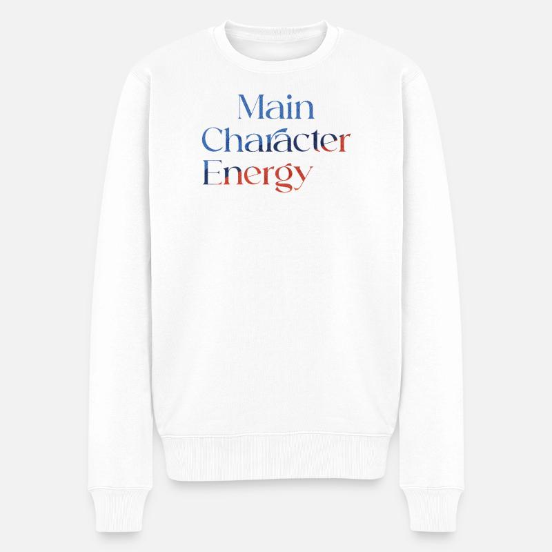 Main Character Energy bunt smilie - Männer Premium Bio Pullover - Weiß