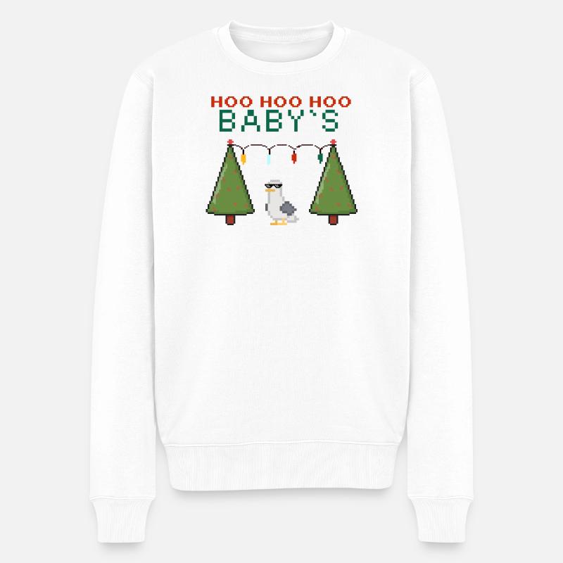 Pixel-Weihnachtsvogel mit Lichterketten - Männer Premium Bio Pullover - Weiß