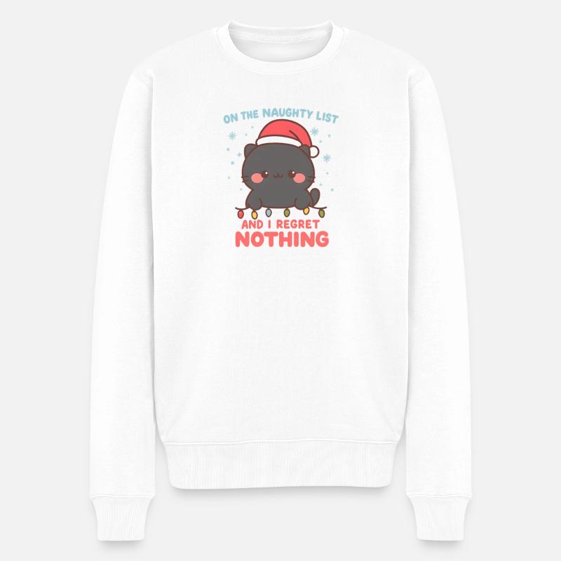 Chat vilain Noël Regret Rien - Pull Premium bio Homme - blanc