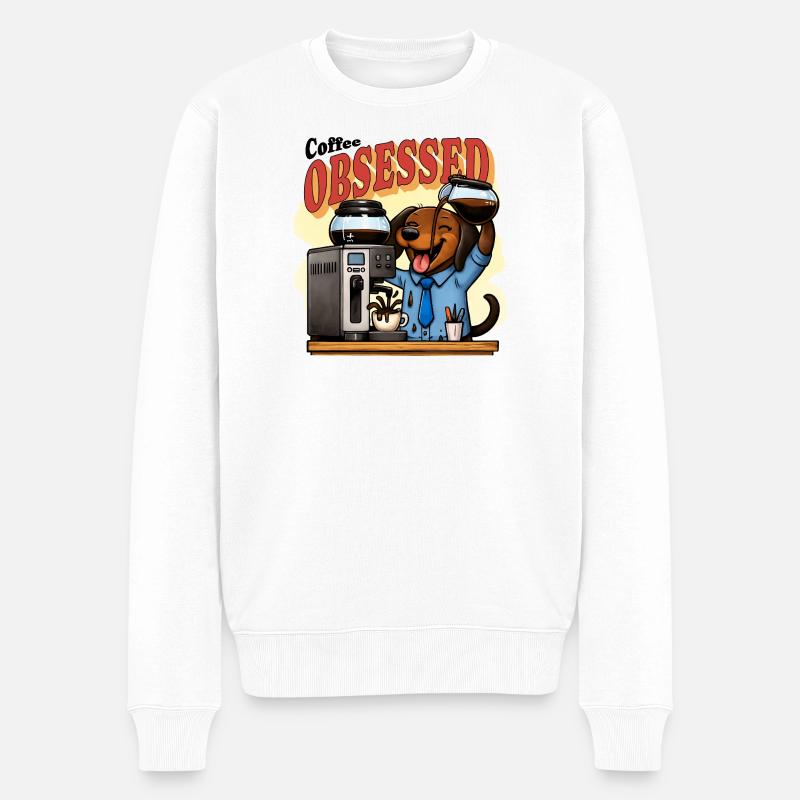 Café Teckel Obsessed Humour - Pull Premium bio Homme - blanc