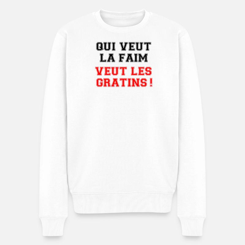 Wer Hunger will, will das Gratin. - Männer Premium Bio Pullover - Weiß