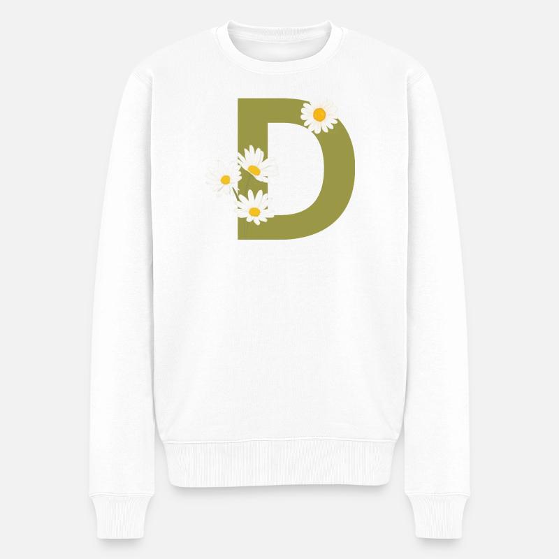 Buchstabe d Grüne Gänseblümchen - Männer Premium Bio Pullover - Weiß