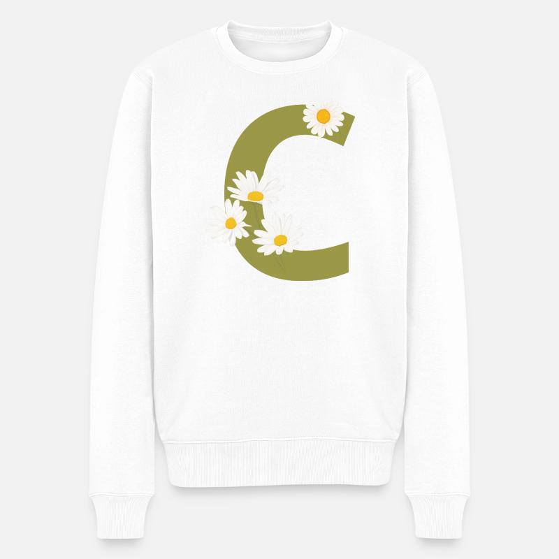 Buchstabe c grüne Gänseblümchen - Männer Premium Bio Pullover - Weiß